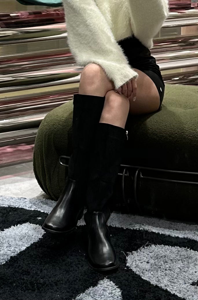 ASUNI square toe platform rider boots