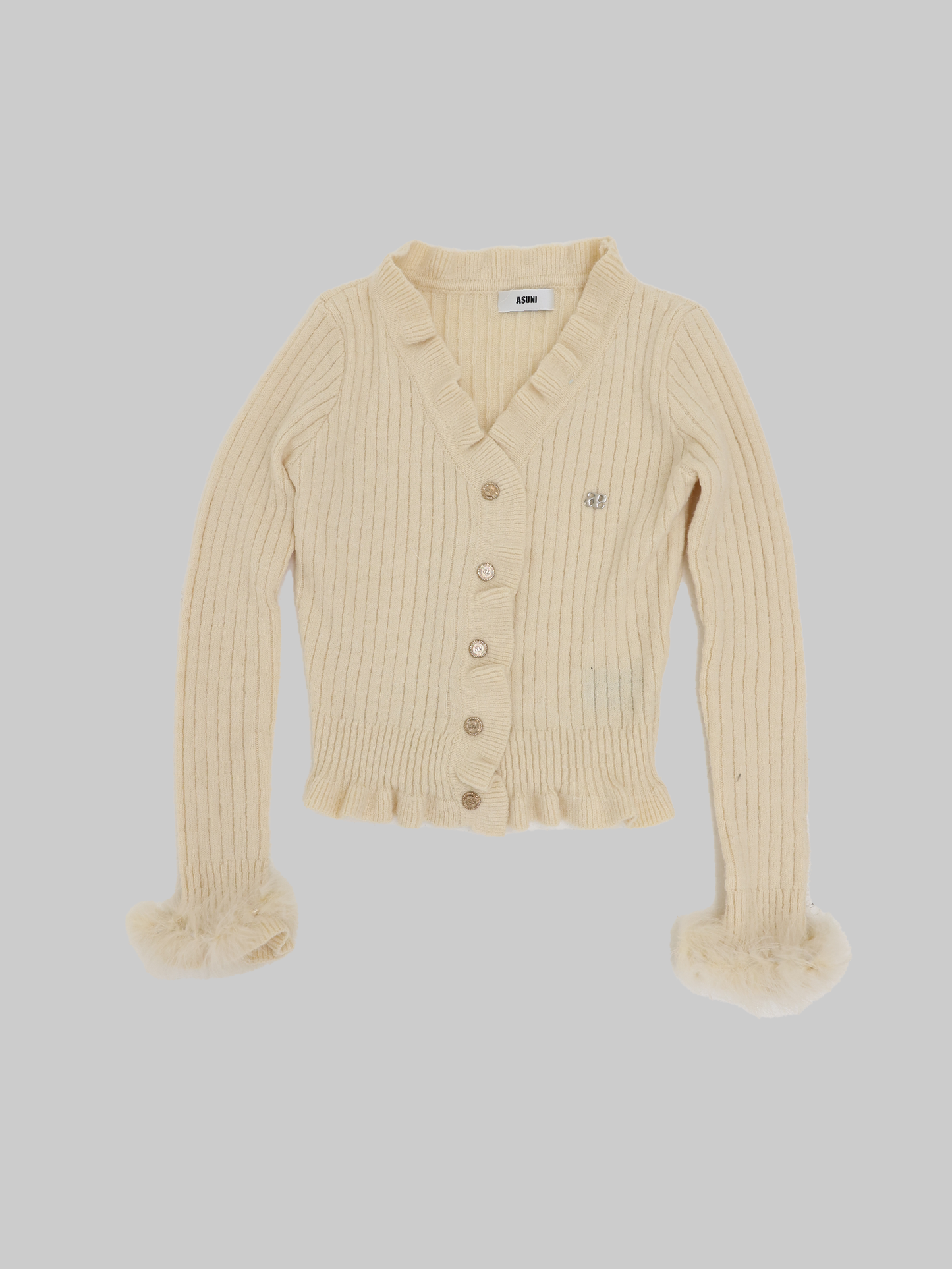 asuni Button Down Ribbed Sweater Cardigan Long Sleeve in beige