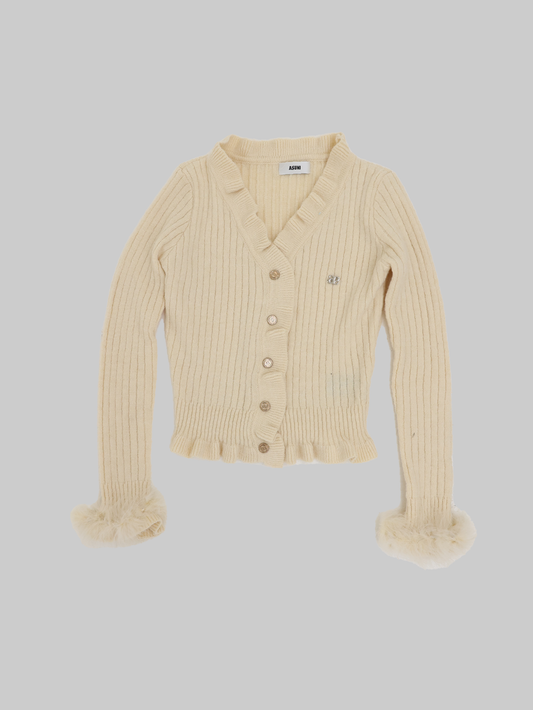 asuni Button Down Ribbed Sweater Cardigan Long Sleeve in beige