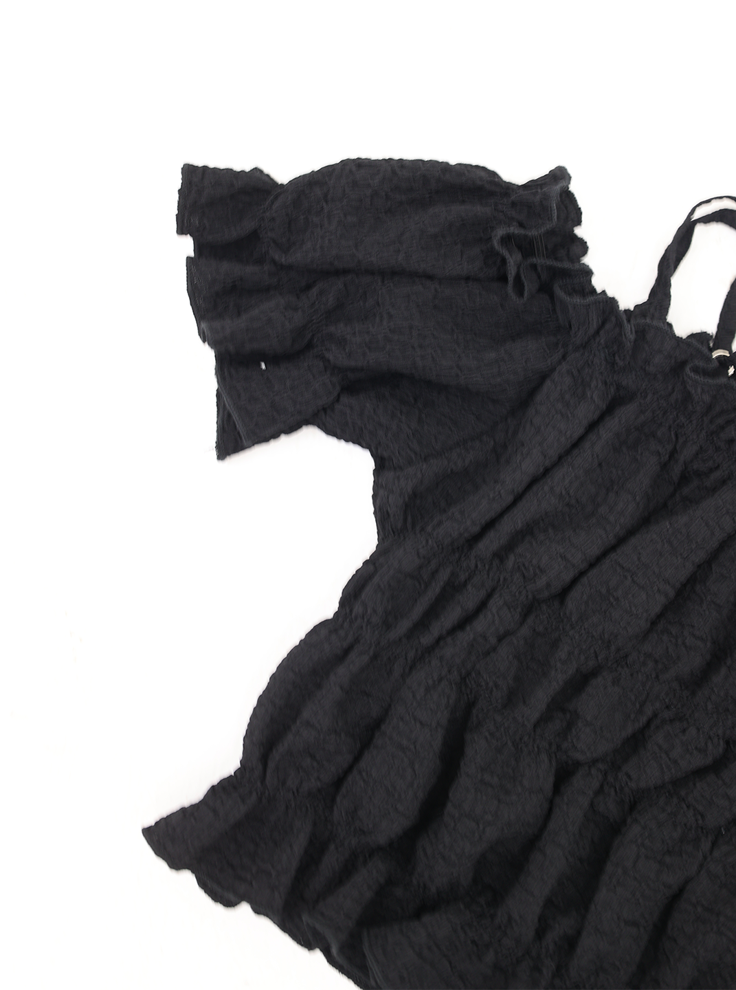 Off Shoulder Dobby Ruffles Textured Blouse In Black