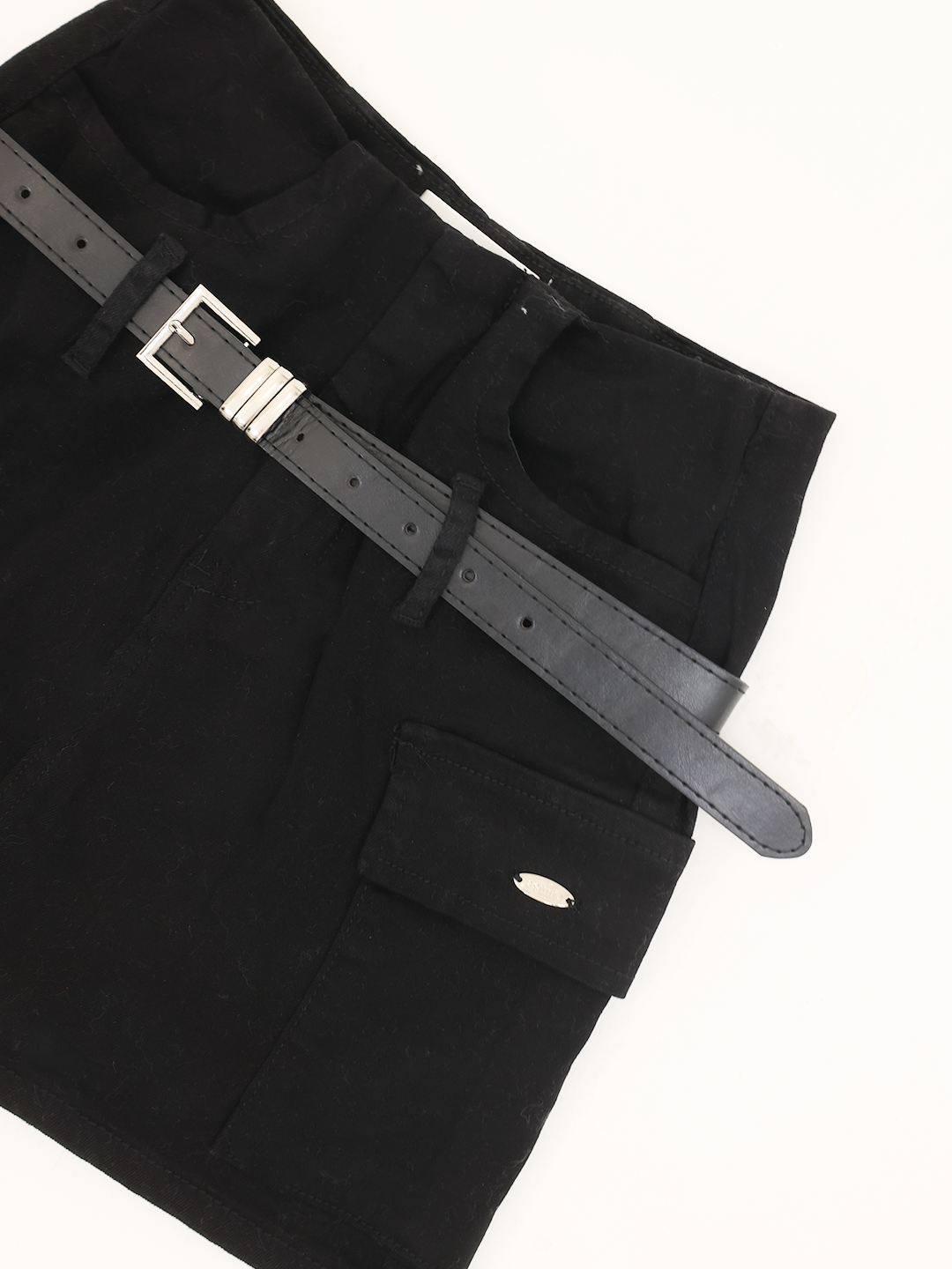 Cargo Denim Skirt in Black