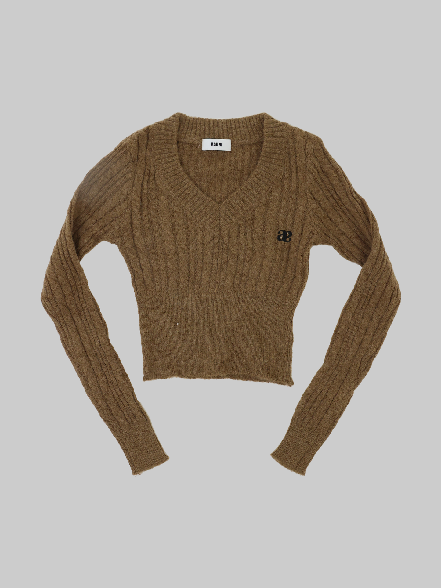 Double A logo V-neck knitted cold sweater in brown
