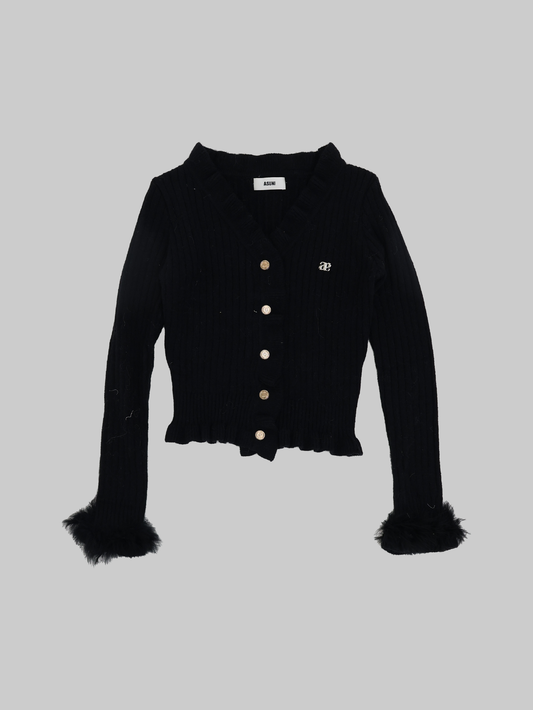asuni Button Down Ribbed Sweater Cardigan Long Sleeve in black