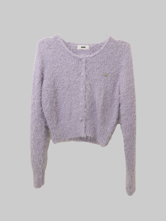 asuni Fluffy Knit Cardigan Sweater in purple