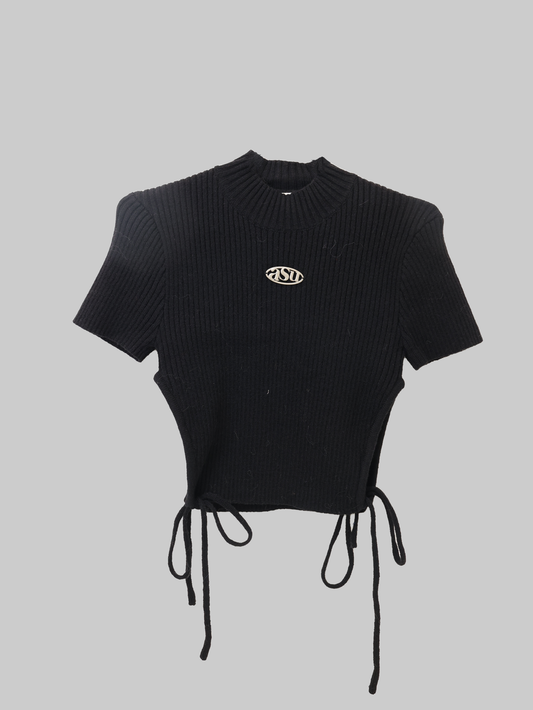 asuni turtleneck Striped Top with Arm Warmers in Black