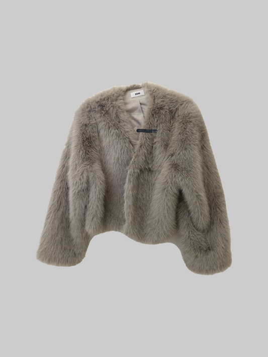 asuni Faux Fur Collar Evening Cape for Winter Coat in grey