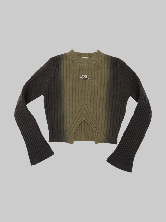 ASUNI ASU Pullover Front Split Knitted Sweater in Green