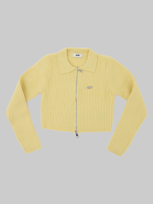 ASUNI ASU Cutaway Collar Zip Up Top In Yellow