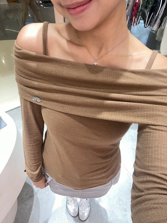 off shoulder long sleeves with tank top set