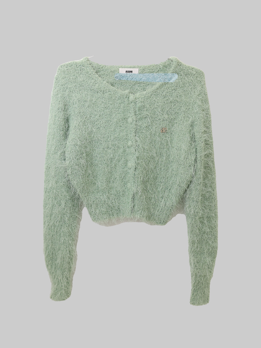 asuni Fluffy Knit Cardigan Sweater in green