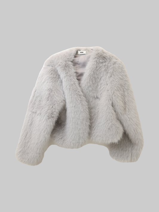 asuni Faux Fur Collar Evening Cape for Winter Coat in grey
