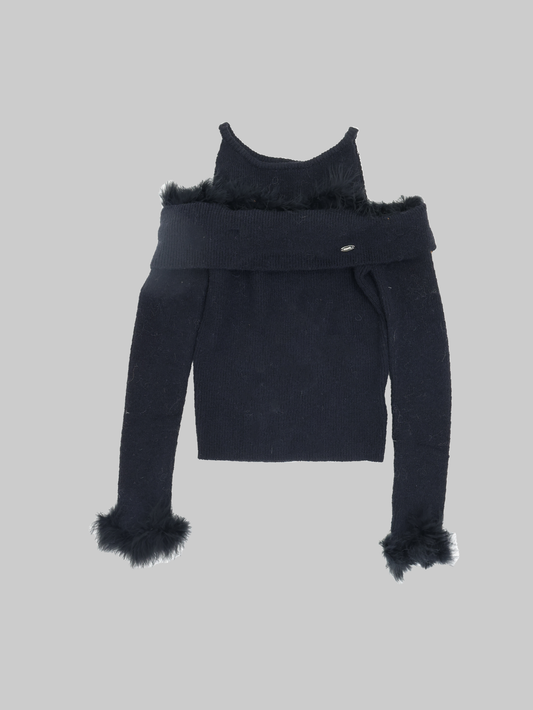 asuni Drop Shoulder Cardigan Sweater in black