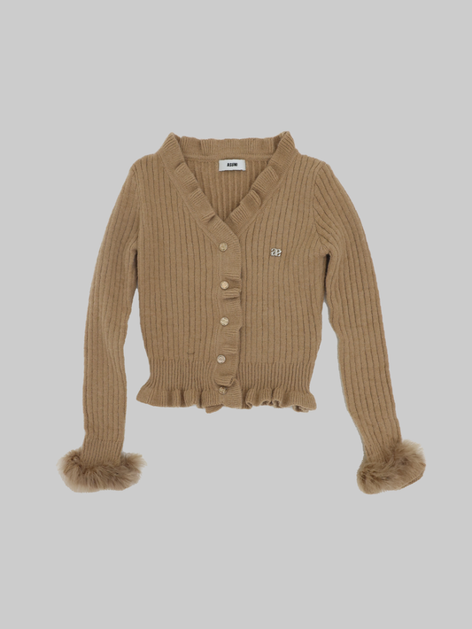 asuni Button Down Ribbed Sweater Cardigan Long Sleeve in brown