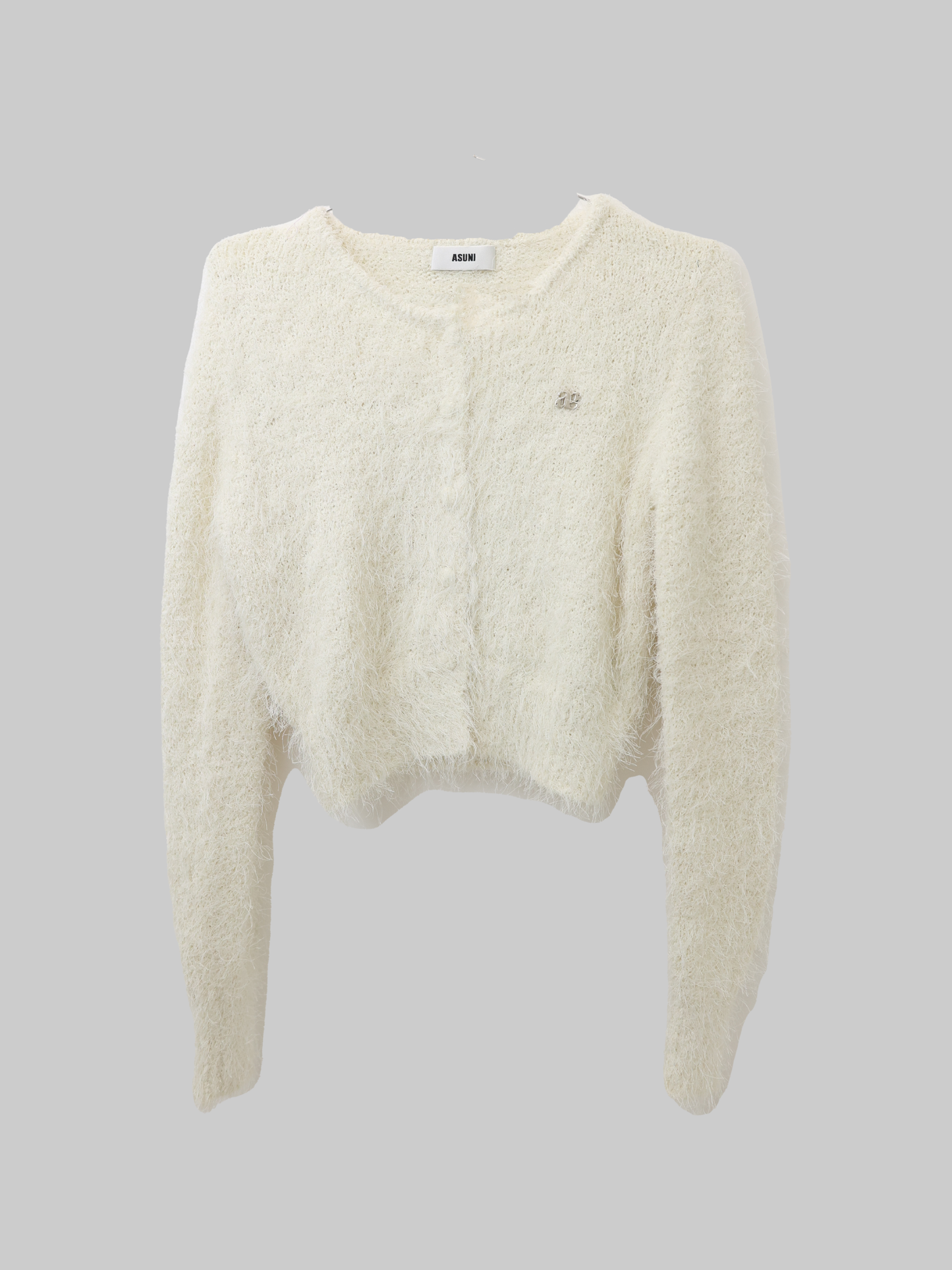 asuni Fluffy Knit Cardigan Sweater in white