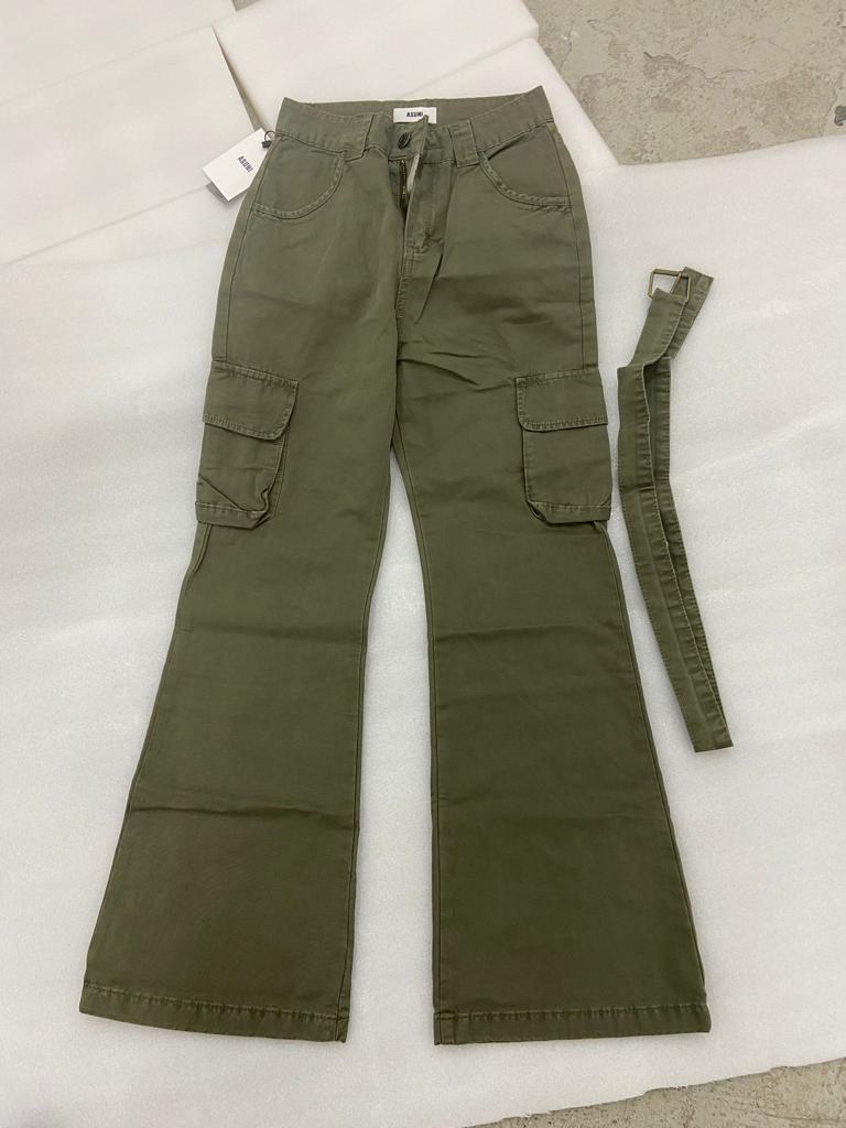 ASUNI Bootcut Army Wide Leg Pants In Green (Pre-Order)