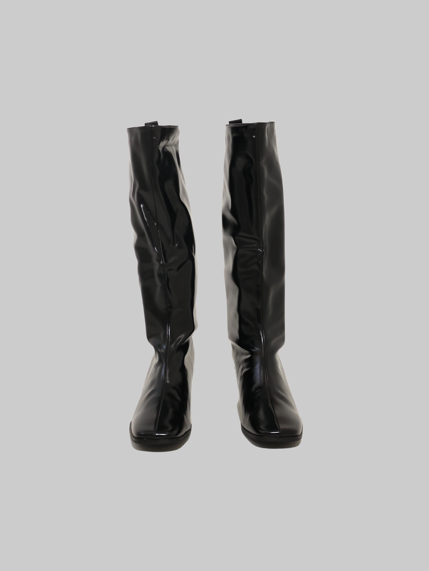 ASUNI square toe platform glossy boots in black