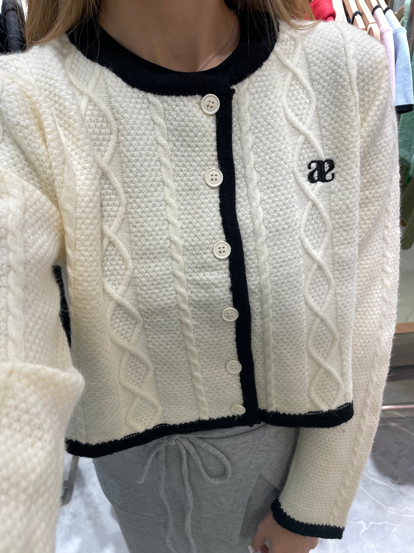 Anagram Front Buttons Knitted Sweater In White and Black