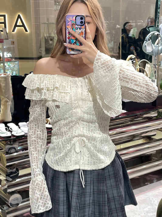 asuni ruffles off-shoulder top in white