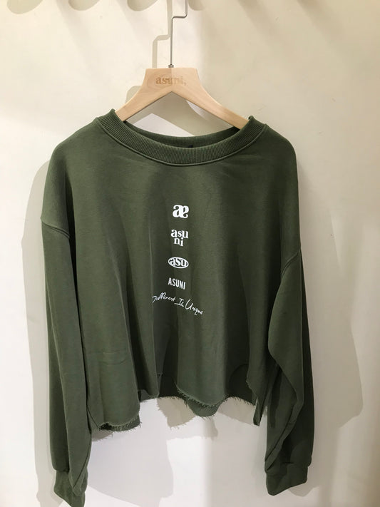 ASUNI LOGO Design Side Split Sweatshirt in Green