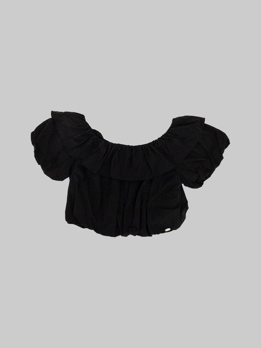 Off shoulder falbala short sleeve in  black