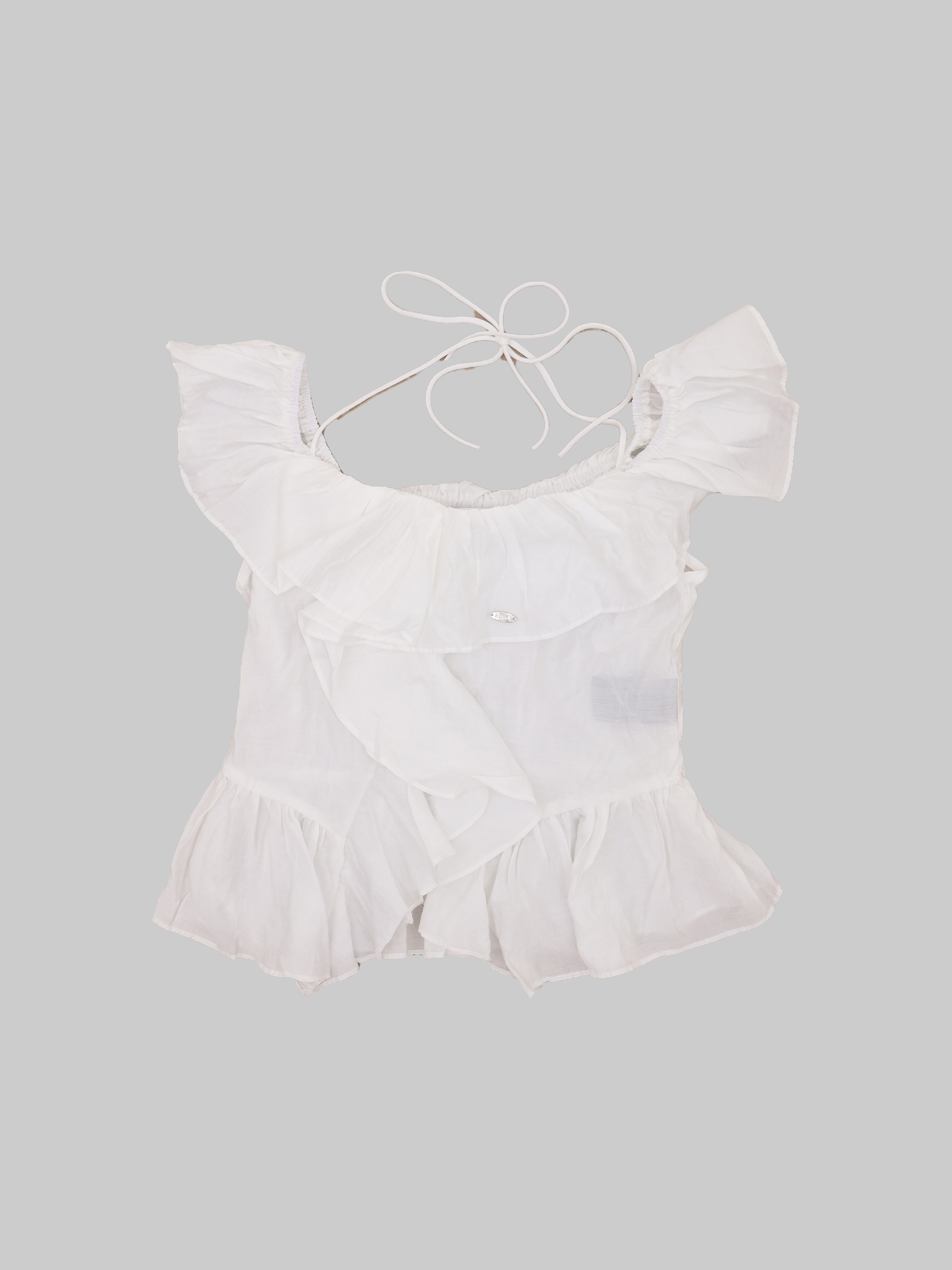 Short Sleeve Frill Front Raffle Top (White)