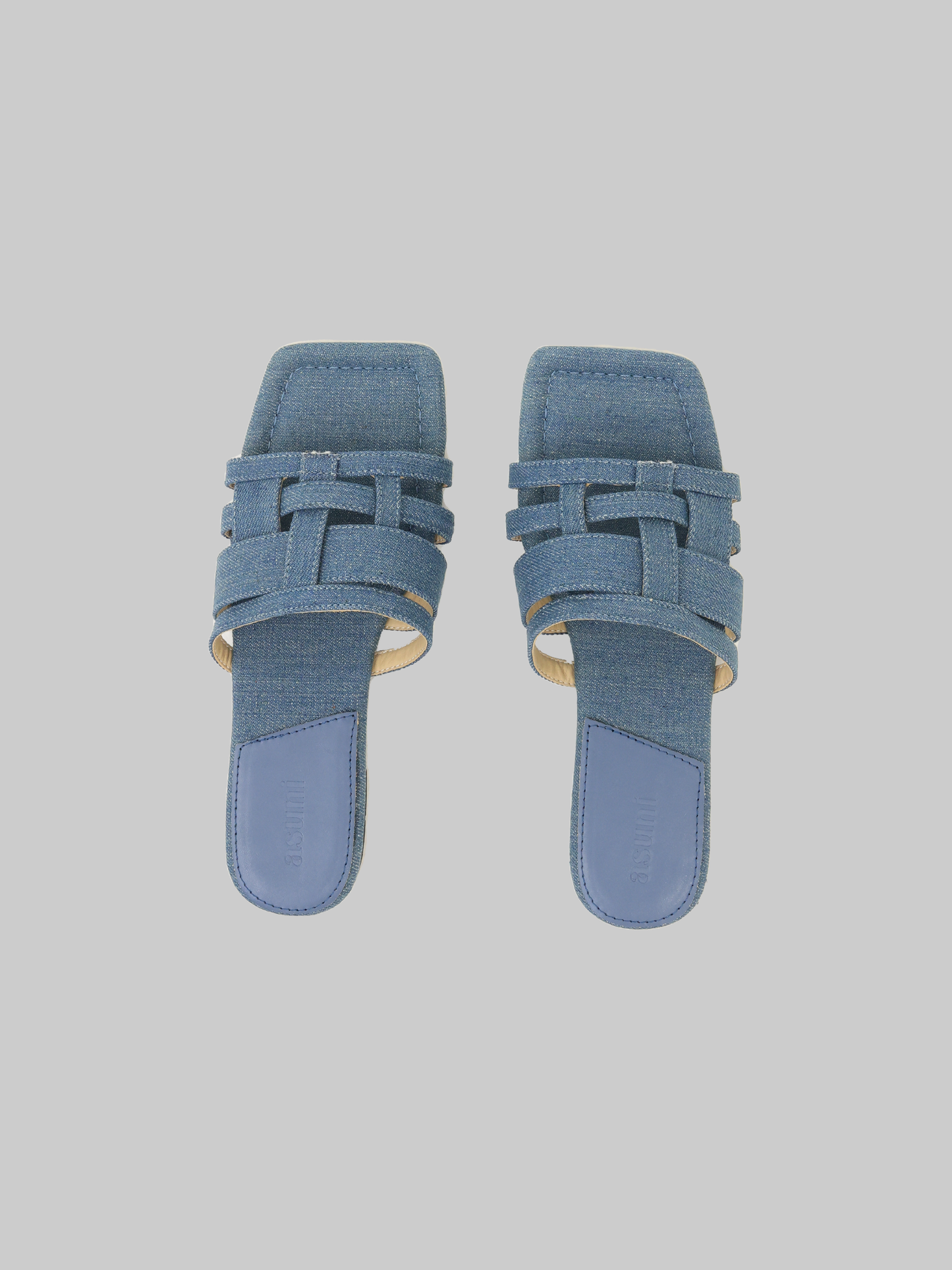 ASUNI Square Toe Tribute Denim Sandles In Blue