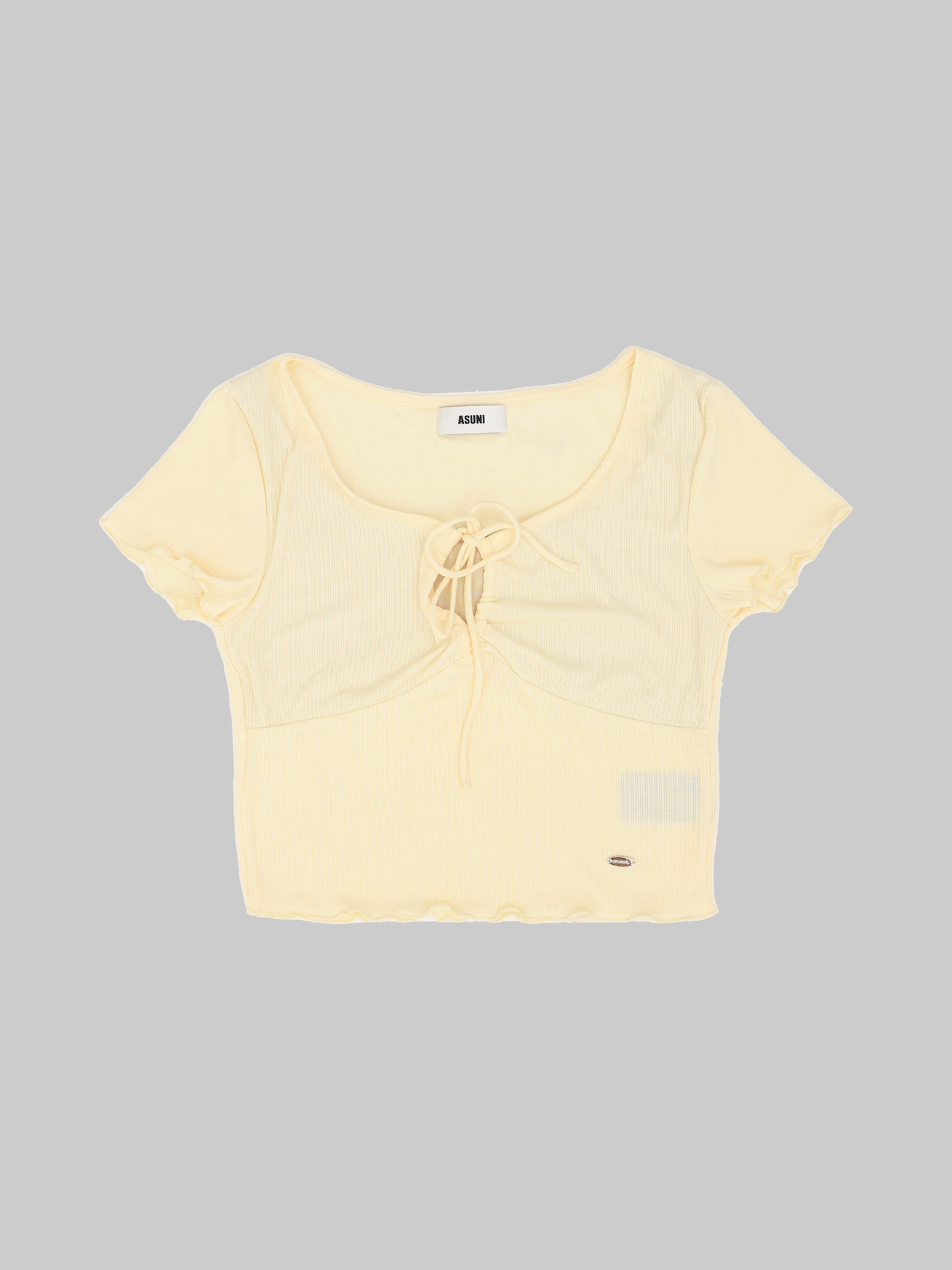 Pretty Lace Up Short Sleeve T-Shirt In Yellow/ Gray