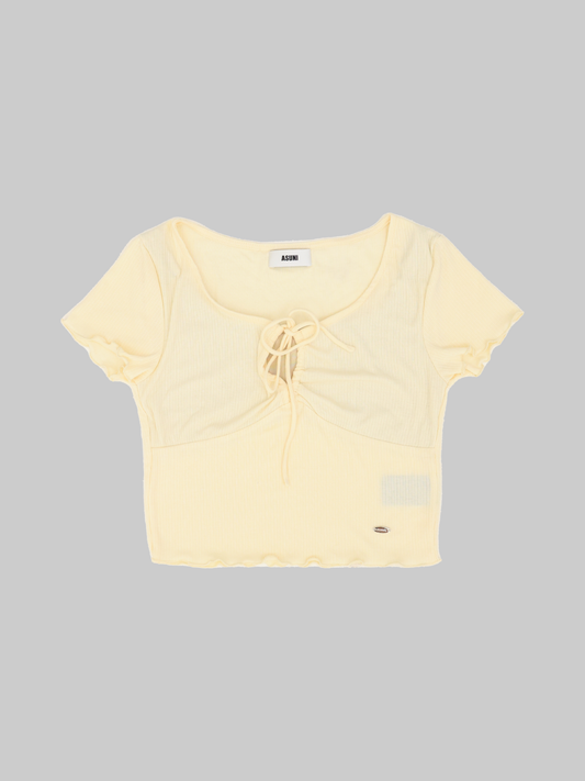 Pretty Lace Up Short Sleeve T-Shirt In Yellow/ Grey