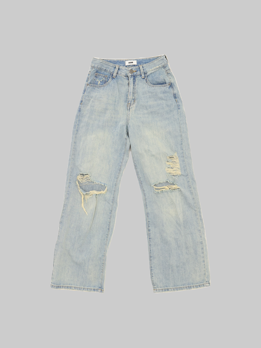 90s Style Straight Leg Ripped Jeans Denim Pants In Blue