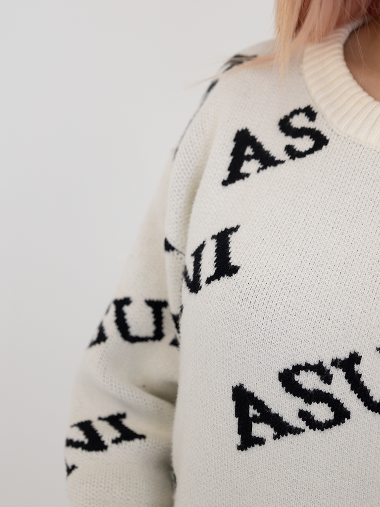 Monogram Knit Pullover Sweater In Beige