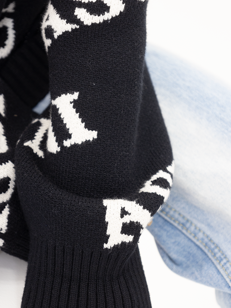 Monogram Knit Pullover Sweater In Black