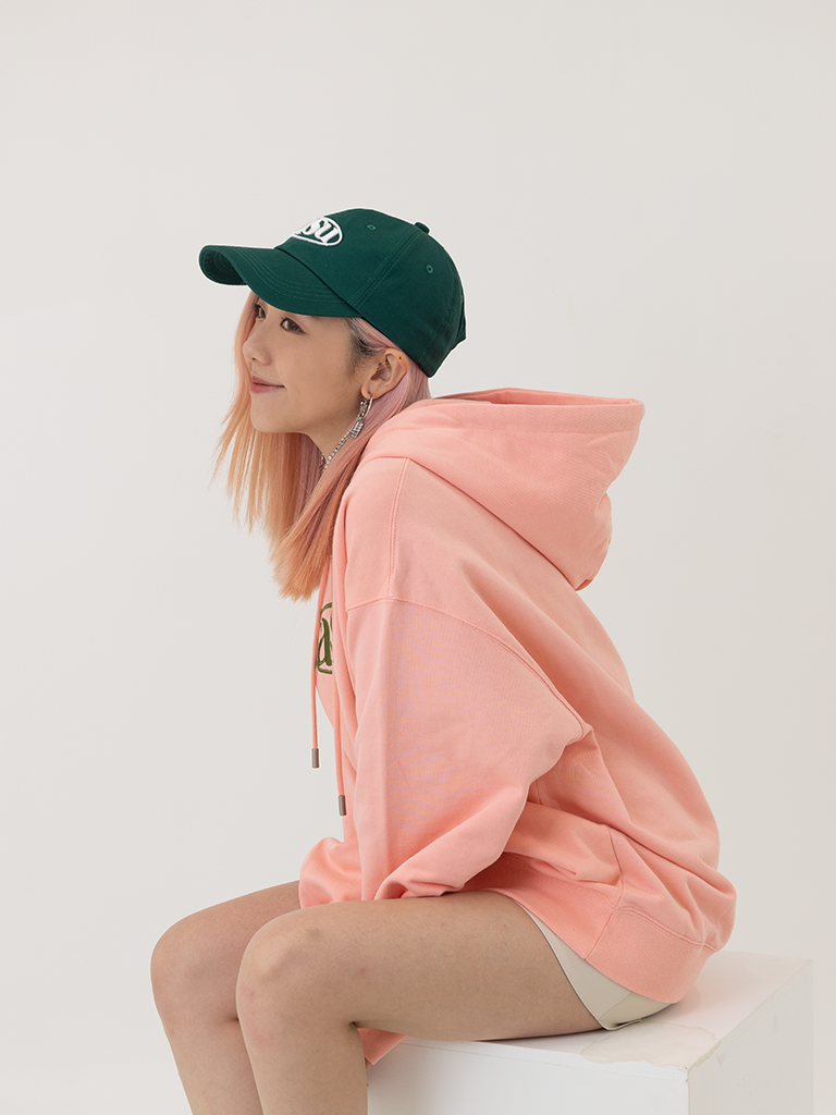 Embroidered ASUNI Hoodie In Pink Green