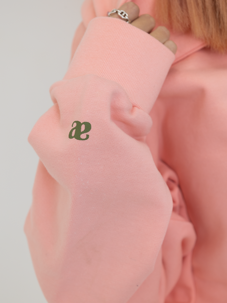 Embroidered ASUNI Hoodie In Pink Green