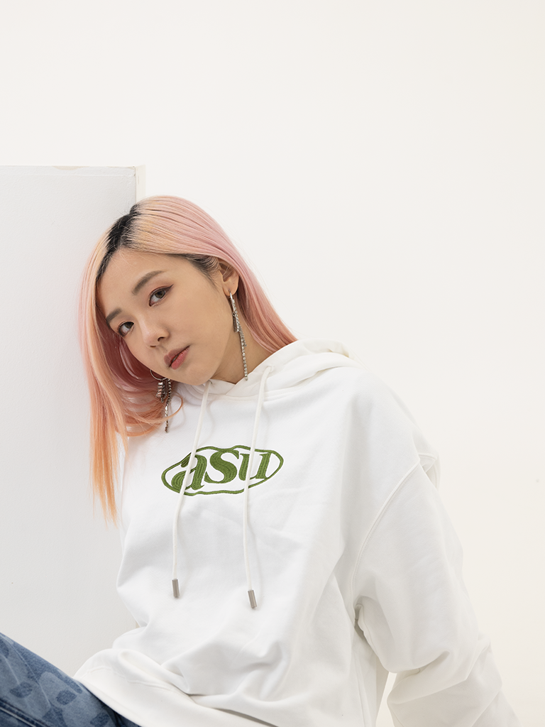 Embroidered ASUNI Hoodie In White Green