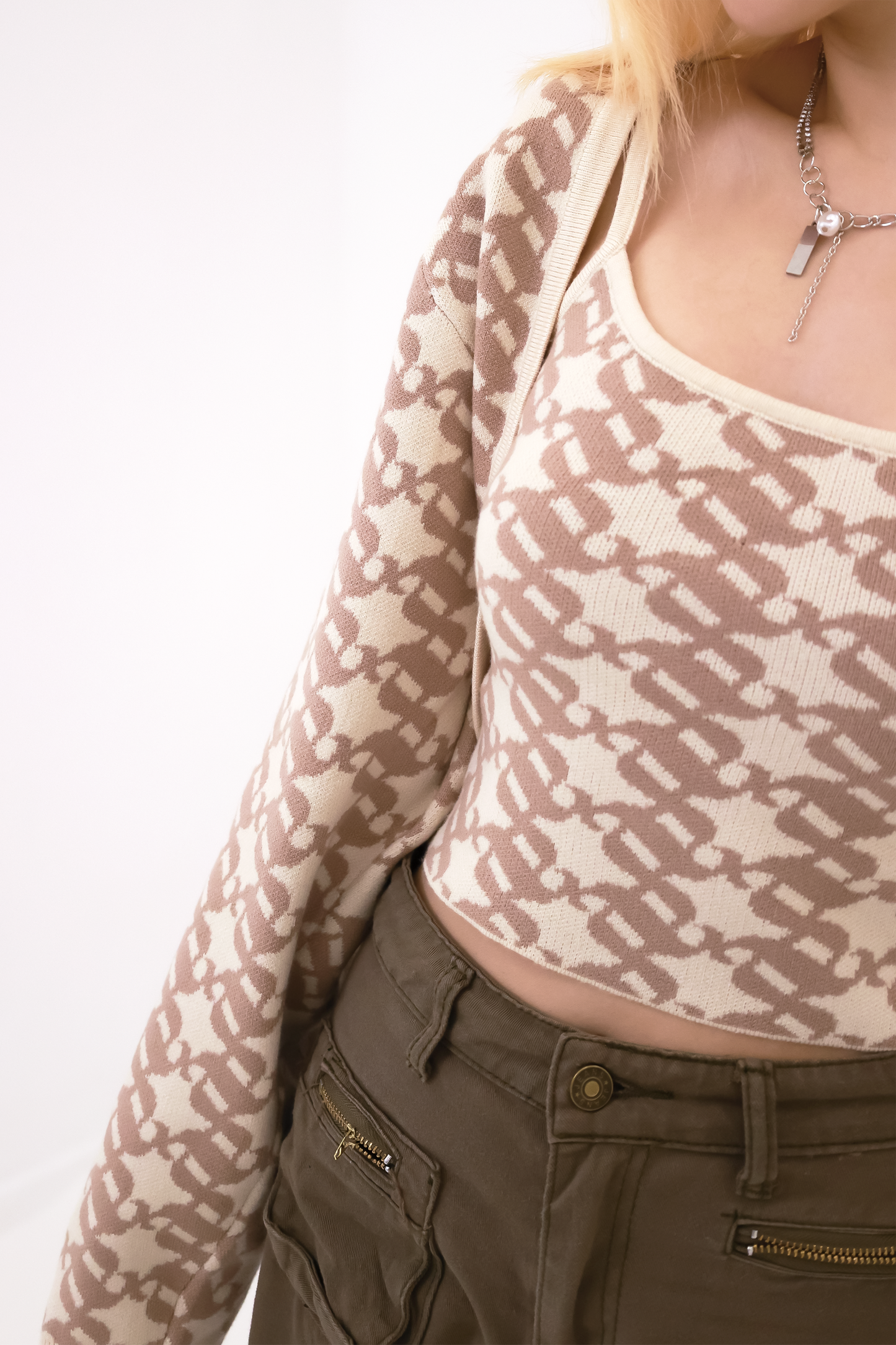 Monogram Cropped Cardigan In Apricot