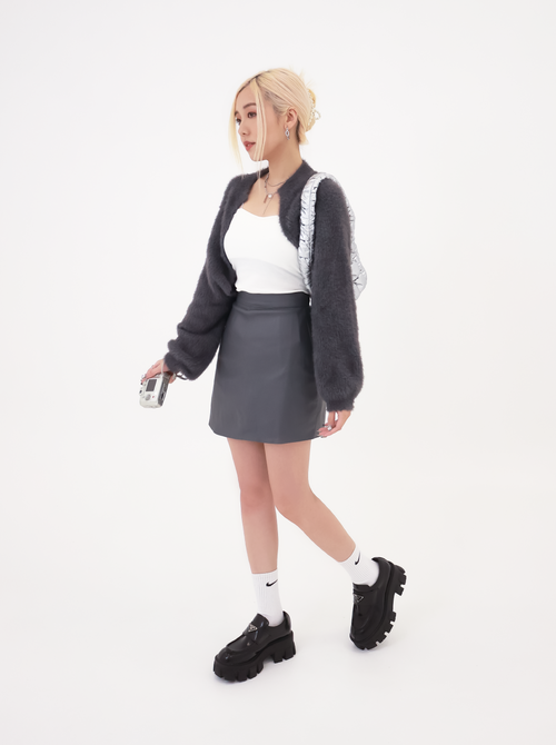 Faux Leather Mini Skirt In Grey