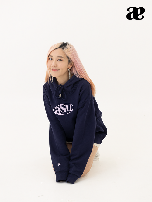 Embroidered ASUNI Hoodie In Blue x Pink