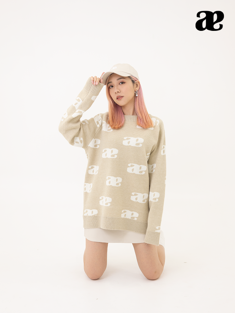 Anagram Knit Pullover Sweater In Beige