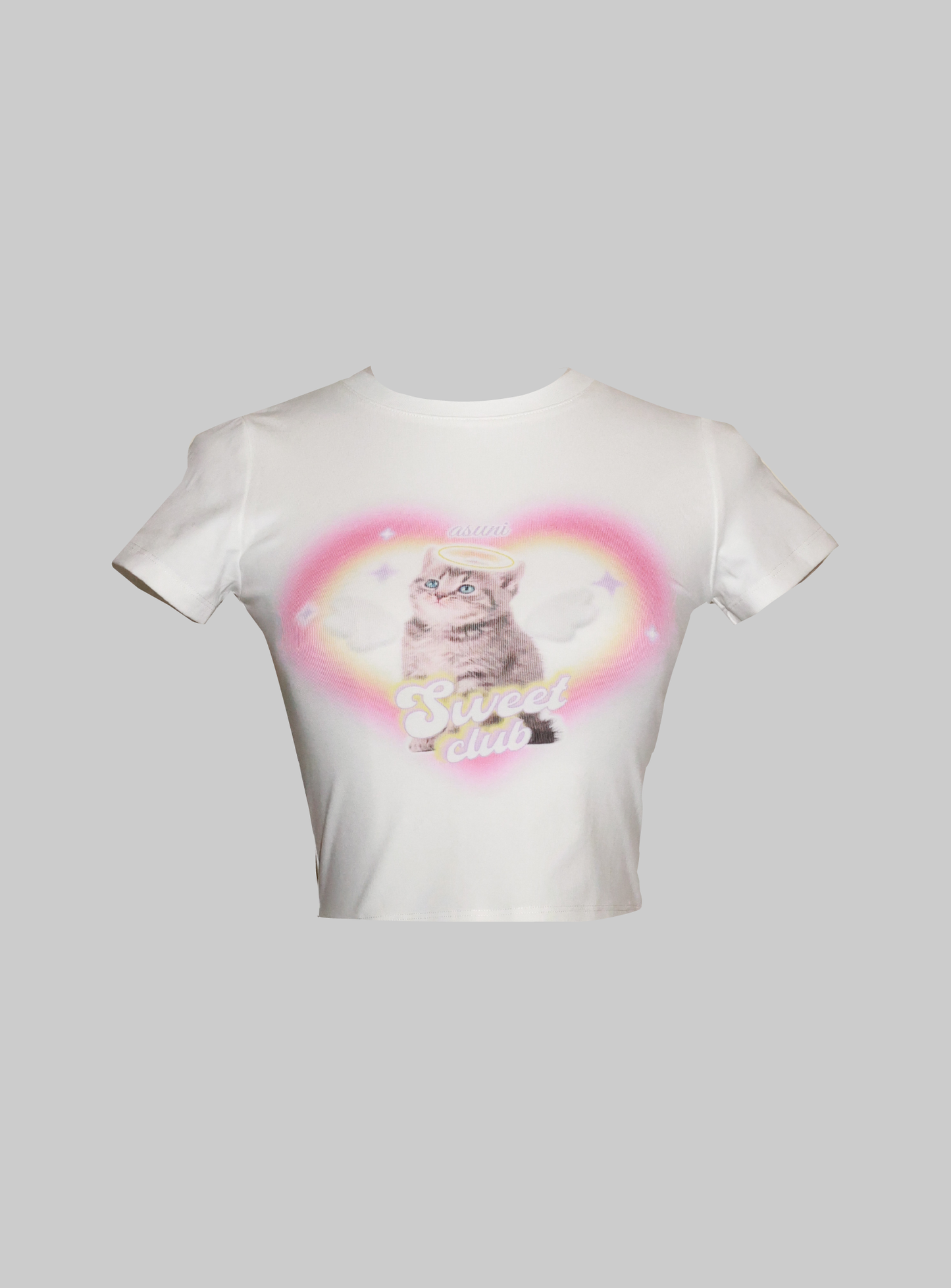 ‘Sweet club’ Cat-print Cropped T-shirt In White